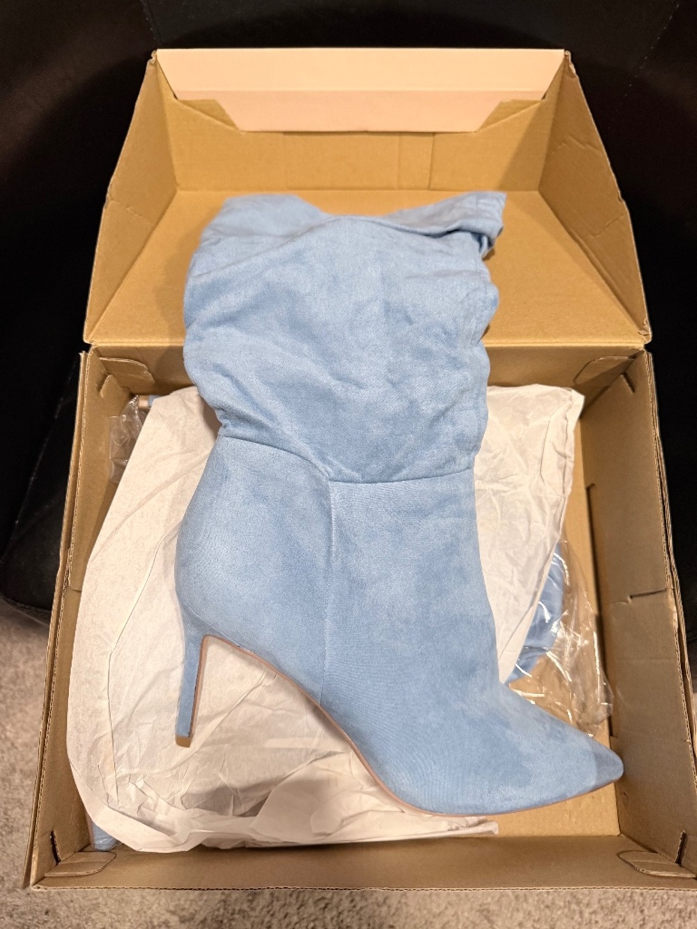New Light Blue Suede Slouchy Boots
